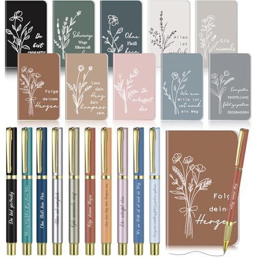 Nezyo Set Regalo di Ringraziamento per Colleghi Insegnanti Piccoli Quaderni Motivazionali con Frase Mini Taccuino Tascabile e Penna a Sfera Motivazionale Regalo per Ufficio Scolastico(10 Set)