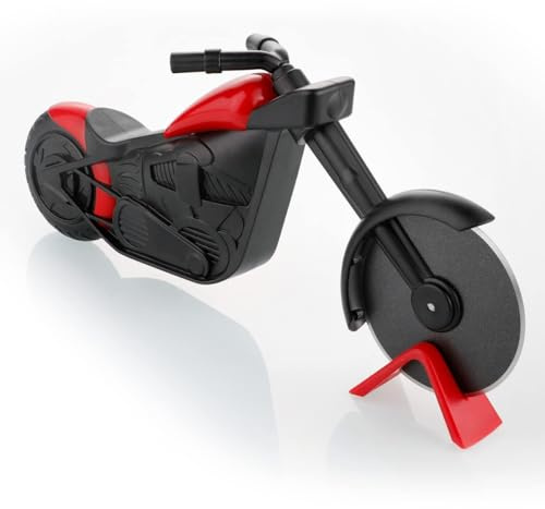 Moto – Coupe-pizza conçu : couteau trancheur en acier inoxydable avec roue de coupe anti-adhésive – Outil de cuisine amusant et fonctionnel pour trancher la pizza sans effort