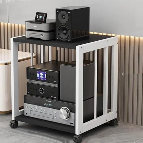 HiFi Rack Media Storage Cabinet with Brake Wheels, Movable Record Player and Game Equipment Console Shelf, 2 Tier