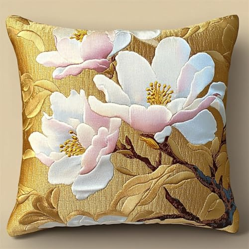 Kitquiver Kit De Almohada De Bordado Magnolia Blanca Kit De Aguja De Pestillo Para Almohada,Alfombra Diy,Kits Para Hacer Cojines De Ganchillo Con Lienzo De Patrón Preimpreso 17x17in