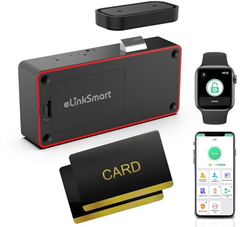 Cabinet Lock NFC RFID Card eLinkSmart Hidden Drawer Lock for Child Safety Cupboard Door Liquor File Kitchen Pantry Furniture Support Phone or Watch App No Drilling Black