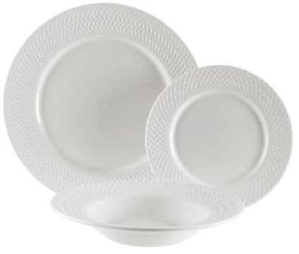 Versa Vajilla 18 Piezas Relieve, Estilo Moderno, 3x26,5x26,5 cm, Porcelana, Blanco