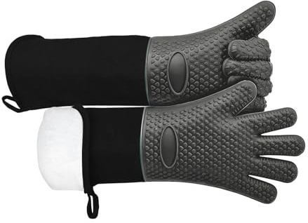 Extra Long SiliconeOven Gloves, Gloves are Heat-resistant and Protect Arms,Waterproof and Slip-resistant,Suitable for Grills, Microwaves,Cooking, Baking, Extra Long Sleeve Oven Gloves(Gray)