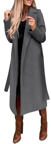 Mantel Damen Winter Damenmantel Mit Gürtel Arbeit Wintermantel Warm Elegant Übergangsmantel Einfarbig Revers Wintercoat Winterjacke Winddicht Jacke Ohne Kapuze Wollmantel Reverskragen Langer