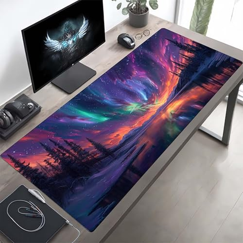 Gaming Mauspad 1600x800x3 mm Gaming Mousepad XXL Aurora Farbe Mauspad Schreibtischauflage, Genähte Kanten Mausmat, rutschfeste Gummibasis, Schreibtisch Schutz für Home Büro, Geschenke PjY9680 Z-8