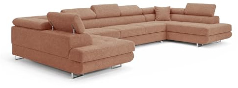COMFORTINO FURNITURE Ecksofa mit Schlaffunktion Big PASTI U-Form, Sofa Couch mit Bettkasten, 3-Sitzer Eckcouch, Schlafsofa für Wohnzimmer, Big Sofa Couch mit Schlaffunktion (Bouclé Quelle 54)