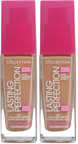 Collection Cosmetics Lasting Perfection Satin Foundation, Full Coverage, with Hyaluronic Acid, 10W Buttermilk Warm 27ml (Pack of 2)