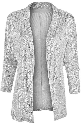 Pailletten Damen Lang Elegant Pailettenjacke für Damen Cardigan Party Pailletten Silvester Outfit Glitzer Sakko Karneval Langarm Cardigan Leicht Langarm Tops Party Anzugjacken