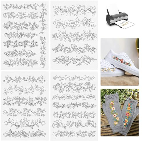 NETFLO 8 Stück Stickvorlagen Wasserlöslich Stickpapier Wasserlöslich Embroidery Pattern Kreuzstichvorlagen Selbstklebende Druckbar Handgestickte Stickerei Stickunterlage für Anfänger