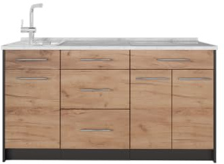 Vicco Köksblock Fame-Line, Goldkraft ek/antracit, 150 cm AP Marble, för individuell expansion med kompatibla moduler