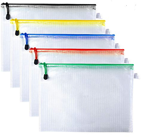 Kuuqa A4 Dokumententasche Wasserdicht Mesh Zipper Taschen Kunststoff Zip Wallets Ordner Mesh Dokumententaschen für File Storage Papier Organisation, 5er Set