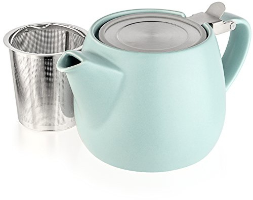Tealyra - Pluto Porcelain Small Teapot Turquoise - 18.2-ounce (1-2 cups) - Matte Finish - Stainless Steel Lid and Extra-Fine Infuser To Brew Loose Leaf Tea - 540ml
