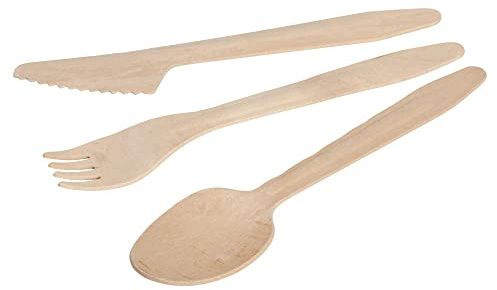 BIOZOYG Einweg-Besteck Set I je 100 Stück Einweg Löffel Einweg Messer und Gabel I Bio Einweg Holzbesteck Party Besteckset I Einwegbesteck umweltfreundlich I stabiles Biobesteck 300 teilig I 18 cm