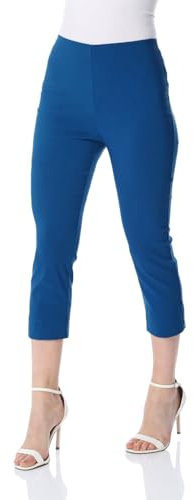 Roman Originals Cropped Trousers for Women UK Ladies Capri Leggings Summer Pants Short Crop Stretch 3/4 Length Three Quarter Pedal Pusher Clothes Elasticated Bengaline Cut Off - Petrol Blue - Size 20