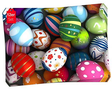 Tischset, Platzset - Bunte Ostereier - 12 Stück Made in Germany, 44x32cm aus speziellem Naturpapier in Aufbewahrungsmappe – die besondere Tischdeko für Frühling, Ostern & Blumen