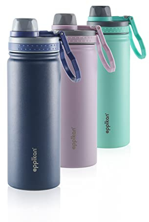 EPPIKAN® EppiSporty Edelstahl Thermosflasche Trinkflasche Isolierflasche Sportflasche Wasserflasche 530ml, 750ml Sport-Schul-Fitness-Outdoor-flasche mit Sportdeckel (Dark Blue, 530 ml)