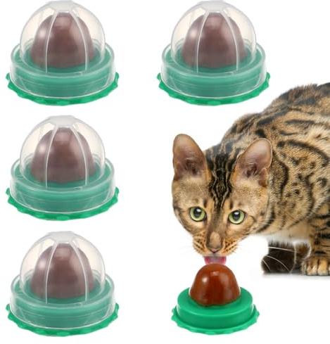 iplusmile Katzensnacks Leckball mit Katzenminze 5 Stück – Zahnpflege durch Zungenbewegung & Harnwegsunterstützung durch natürliche Fischleim-Zutaten – for Wand, Möbel, Boden, Katzen und Kätzchen
