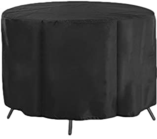 DAIHAN Rund Gartenmöbel Abdeckung,Abdeckplane Wasserdichtes Gartentisch Abdeckhaube für Gartenmöbel Sitzgruppe,Schutzhülle Gartenmöbel,Gartentische und Möbelsets,Schwarz,148x60cm