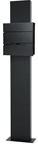ECD Germany Boîte aux Lettres sur Pied, Anthracite, 37x11x36,5 cm, en Acier, Moderne, Mailbox Postale avec Compartiment à Journaux, 2 Clés, Support Anthracite Haut 170 cm, Materiel de Montage Inclus