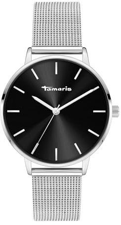 Tamaris Damenuhr – Runde Quarzuhr für Damen mit Edelstahl Meshband