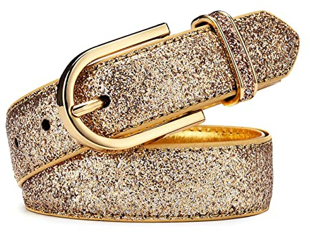 Elegantyl Damen Glitzer Gold Gürtel Damen Silber Pu Leder Taillengürtel Damen Casual Gürtel 80-115cm Jeans Gürtel