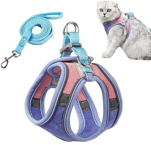 PETCUTE Katzengeschirr mit Katzenleine Katzenhalsband,Verstellbares Katzengeschirr mit Leine Ausbruchsicher, Atmungsaktive Katzenleine mit Reflexstreifen,Weich Katzenweste S
