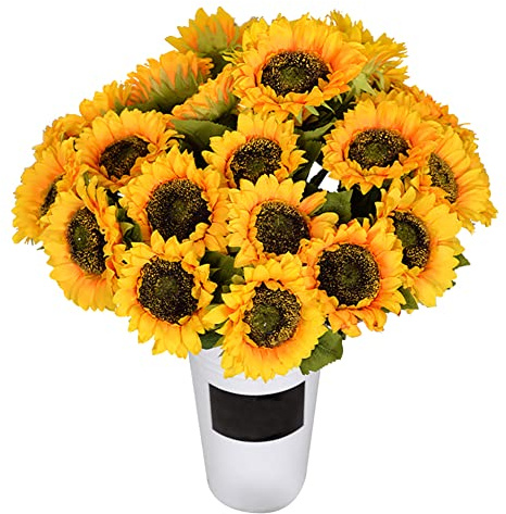 BYNYXI 12 Stück Künstliche Sonnenblumen Deko, 51cm Seidenblumen wie echt Fake Sunflower Langstielige Sonnenblumen Blumenarrangement Gefälschte Blumen Blumendeko für Hochzeitsstrauß Festliche Garten