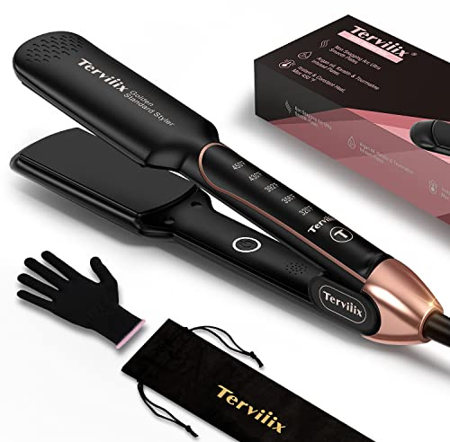 Flat Iron Hair Straightener by Terviiix - Ceramic & Tourmaline for Smooth, One-Swipe Results, Salon-Grade Wide 1-3/4 Inch Straightening Iron Gently Straightens Thick, Curly, Black & Natural Hair