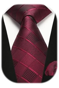 Enlision Rot karierte Krawatte für Herren mit Einstecktuch Set für Hochzeit Herren Plaid Krawatte Taschentuch Set für formelle Geschäfte, rot