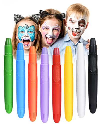 URAQT Schminkstifte, 8 Farben Gesichtsfarbe Kinderschminke Set Mädchen, Abwaschbare Bodypainting Farben Körpermalfarben, Kinderschminken Buntstifte für Fasching Geburtstagsfeie Halloween (8 Farben/A)