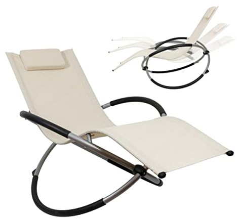 Gungstol, svängstol med kudde, solstol, relaxstol, trädgårdsstol, svängfåtölj, strandstol, hopfällbar relaxstol, för trädgård och terrass, ventilerande textilöverdrag, (beige)