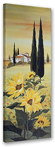 Feeby Wandbilder 25x70 cm Toskana Sonnenblumen 1 tlg Schlafzimmer Flur Modern Vlies Leinwandbilder Bilder Bild auf Leinwand Kunstdruck Wand Wanddeko Design Wohnzimmer Abstraktion Thuja Gelb