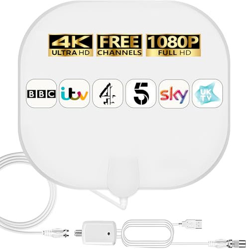 4K HD TV Aerial with Signal Booster - Indoor Digital HDTV for Local Channels - 360° Long Reception Support All Types TV