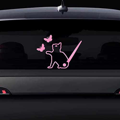 Cute Dog and Cat Rear Wiper Sticker, Nouiroy Funny Puppy and Kitten Waving Tail Decal Stickers Car Rear Window Docoration 3D Art Decal Back Windshield Vinyl Sticker (Cat Butterfly Pink)