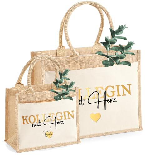 AMBERGER DESIGN by A&M Osterhage amd Jute-Tasche mit Namen „Kollegin mit Herz“ oder „Wunschwort mit Herz“ – Geschenk für Abschied, Geburtstag, Team, Kollegen und andere Berufsgruppen