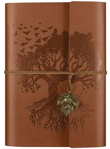 Dagbok, anteckningsbok i läder, resedagbok med 2 fickor, vintage, påfyllningsbar, olinjerat papper med en ytvikt på 100 olinjerat papper, 160 sidor (brun, A5-format, 16,5 x 23,4 cm)