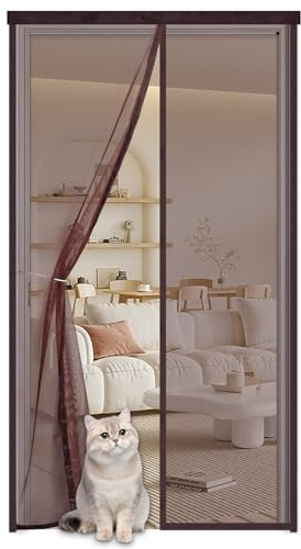 Zanzariere Magnetica per Porte Finestre 135x225cm,Zanzariera con Calamita per Porta Balcone,Traspirante Chiusura Automatica,Tenda con Magneti Anti Insetti Zanzare,Installazione Facile,Marrone