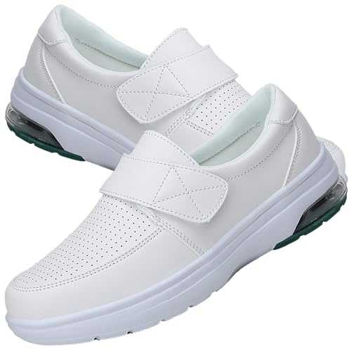 AEHO Women Orthopedic Trainers Waterproof PU Leather Wide Fitting Slipper Plantar Fasciitis Trainer Air Shoe Trainer Diabetic Foot Shoes Swollen Foot Shoes,White,39/245mm