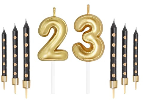 Set di candele con numeri dorati con candele nere per 23°/32° compleanno, per torte, topper per torta di compleanno, per ragazze, ragazzi, donne, uomini, decorazioni per feste di compleanno,
