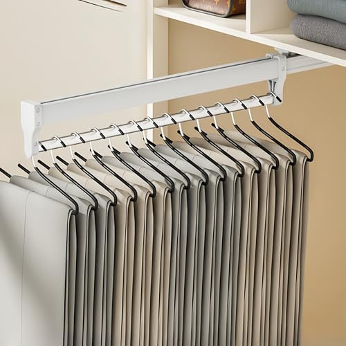 ANXJLEO Ausziehbare Hosenbügel Platzsparend, Ausziehbare Kleiderstange,Verstellbarer Kleiderschrank Teleskopstange Kleiderstange zum Aufhängen von Kleidung, Hosen und Krawatten (Weiß, 50cm)