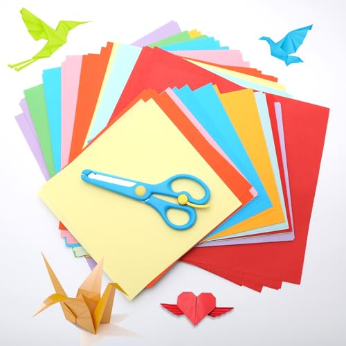 200 Blatt Origami Papier Bunt, Faltpapier Doppelseitig 10 Farben mit Schere, Bastelpapier für Origami Festliche Karten DIY Bastelprojekte