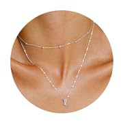 TINGN Silber Kette mit Buchstaben, Silber Buchstaben L Kette Damen Geschichtete Initialen Halskette Frauen Buchstabenkette Doppelkette Silber Schmuck Geschenke Buchstaben Ketten für Frauen Mädchen