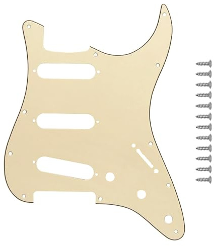 Musiin Electric Guitar Pickguard Compatible with Strat/Stratocaster Single Layer Protective Panel, Modern ST US Standard 11-Hole with Screws SSS(Vintage Yellow)