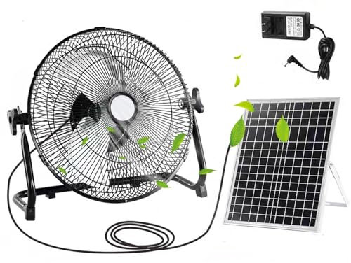 HSPLXYT Battery Operated Solar Fan, 12 Speeds Portable Rechargeable Fan, Camping Fan,High Velocity Floor Fan For Household, Camping, Travel, Outdoor (Color : Black, Size : 18in(46cm))