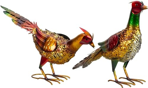 Geschenkestadl Fasan Paar 29cm & 35cm Metall Bunte Vogelfiguren Gartenfiguren Dekoration Haus und Garten, 882301