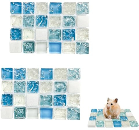 LuckyOpt Crystal Hamster Cooling Pad, Scalable Quartz Glass Ice Crack Small Animal Bed for Summer, Small Pet Cooling Pad for Dwarf Hamster (Blue, M,6 * 10cm)