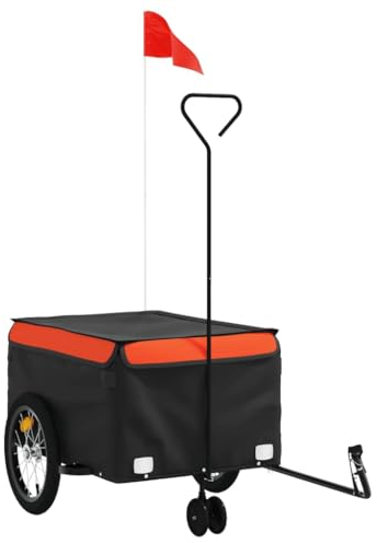 vidaXL Fahrradanhänger, Lastenanhänger mit Sicherheitsflagge, Transportanhänger mit Deichsel, Fahrrad Anhänger Radanhänger, Schwarz Orange 45kg Eisen