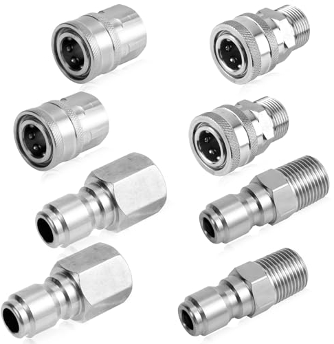 8pcs Pressure Washer Fast Connect, 3/8in Pressure Washer Adapter Set Male & Female Thread Power Washer Fittings Couplers Stainless Steel Quick Connector kits Accessories for Garden Hoses Pumps