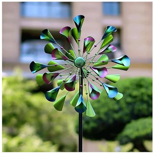 Windräder für Den Garten, 200×52cm,Doppelwindrad,Kugellager Magische Windmühle XXL Einzigartige und Magische Sommer Deko Draußen Gartendekoration