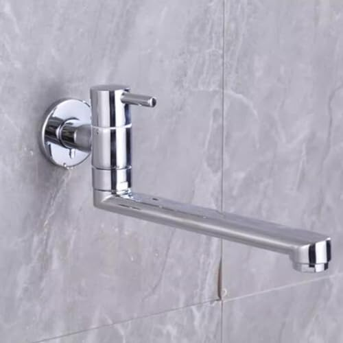 Wasserhahn Küche Wandmontage Kaltwasser Chrom Wasserhahn Schwenkbar Messing Wandarmatur Küche Kaltwasser, WINGKA, 20CM